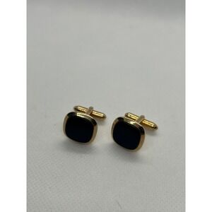 Vintage Gold Tone Cufflinks with Black Stone - Men's Formal Accessories
